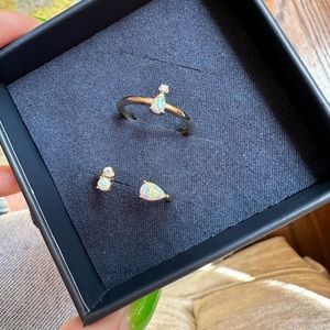 Gold Vermeil Opal and CZ Stacking Ring Set